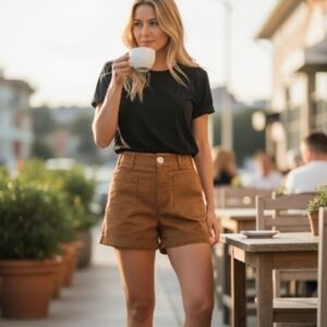 Anthropologie Tan High Waist Shorts with Cuffed Hem